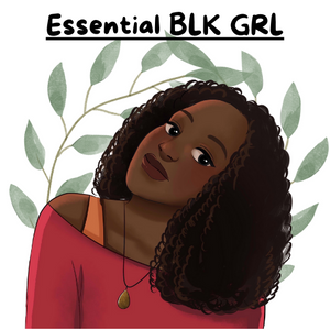 Essential black girl with herbs rising behind her. long curly hairstyles. 